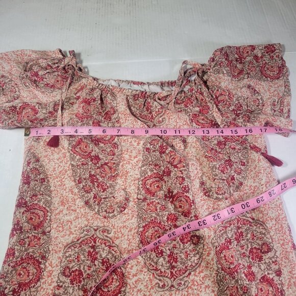 Madewell S Pink & Red Paisley Lightweight Off-Shoulder Silk Mini Dress Size S - Picture 4 of 10